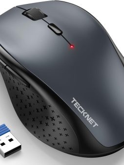 TECKNET Wireless Mouse, 2.4G USB Computer Mouse with 6-Level Adjustable 4800 DPI, Silent Quiet Click，30 Months Battery, Ergonomic Grips, 6 Buttons Portable for PC, Chromebook, Mac - Grey